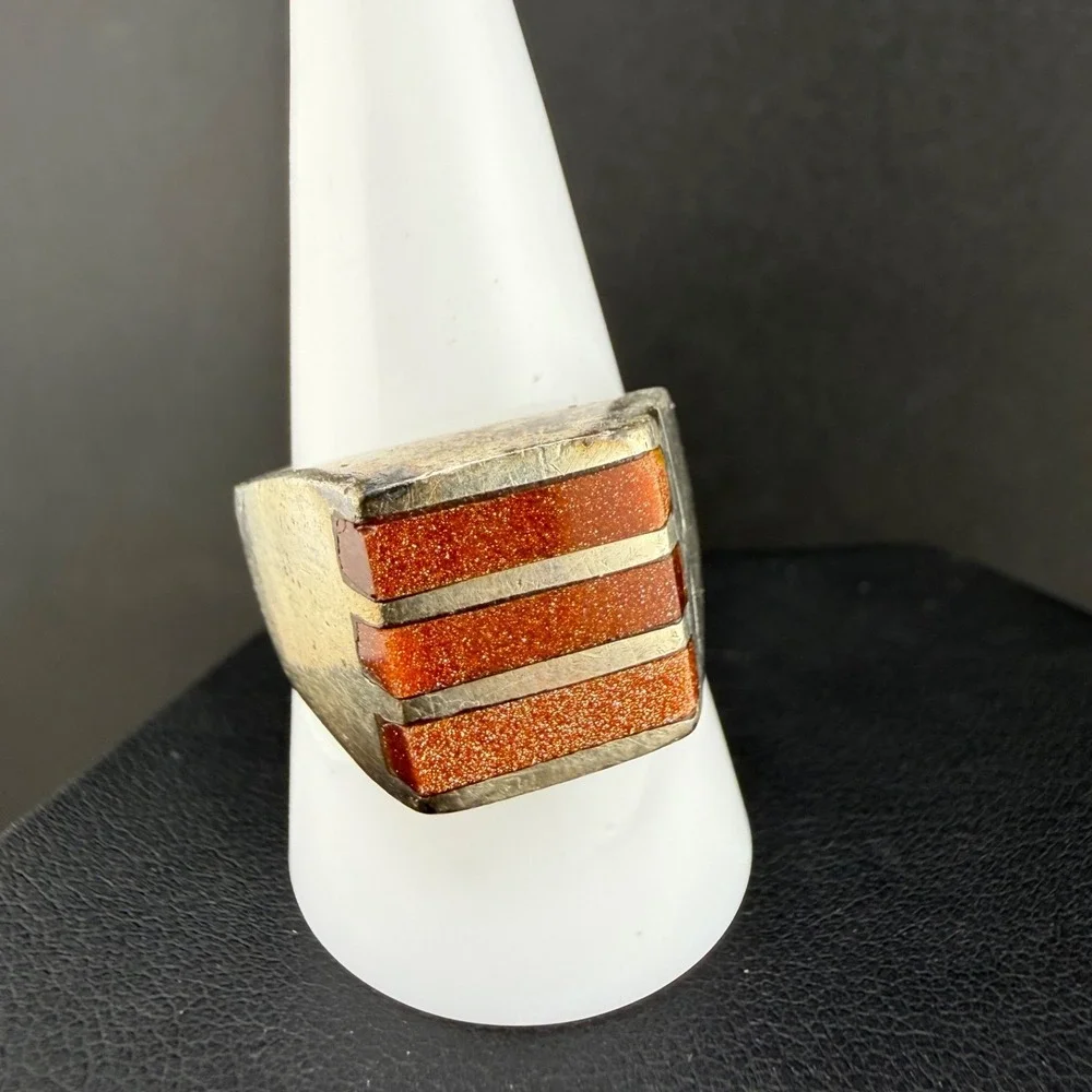 Vintage Taxco Sterling Silver Ring Goldstone Size 10